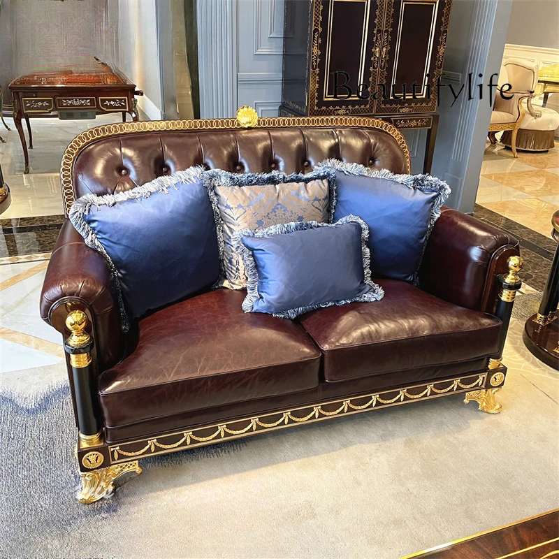 

Neoclassical sofa European solid wood sofa large apartment British three-person sofa combination living room furniture