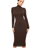 Hiver noir col roulé Sexy femmes robe automne à manches longues maigre Midi Boydcon décontracté bleu peluche genou longueur fête Club 2