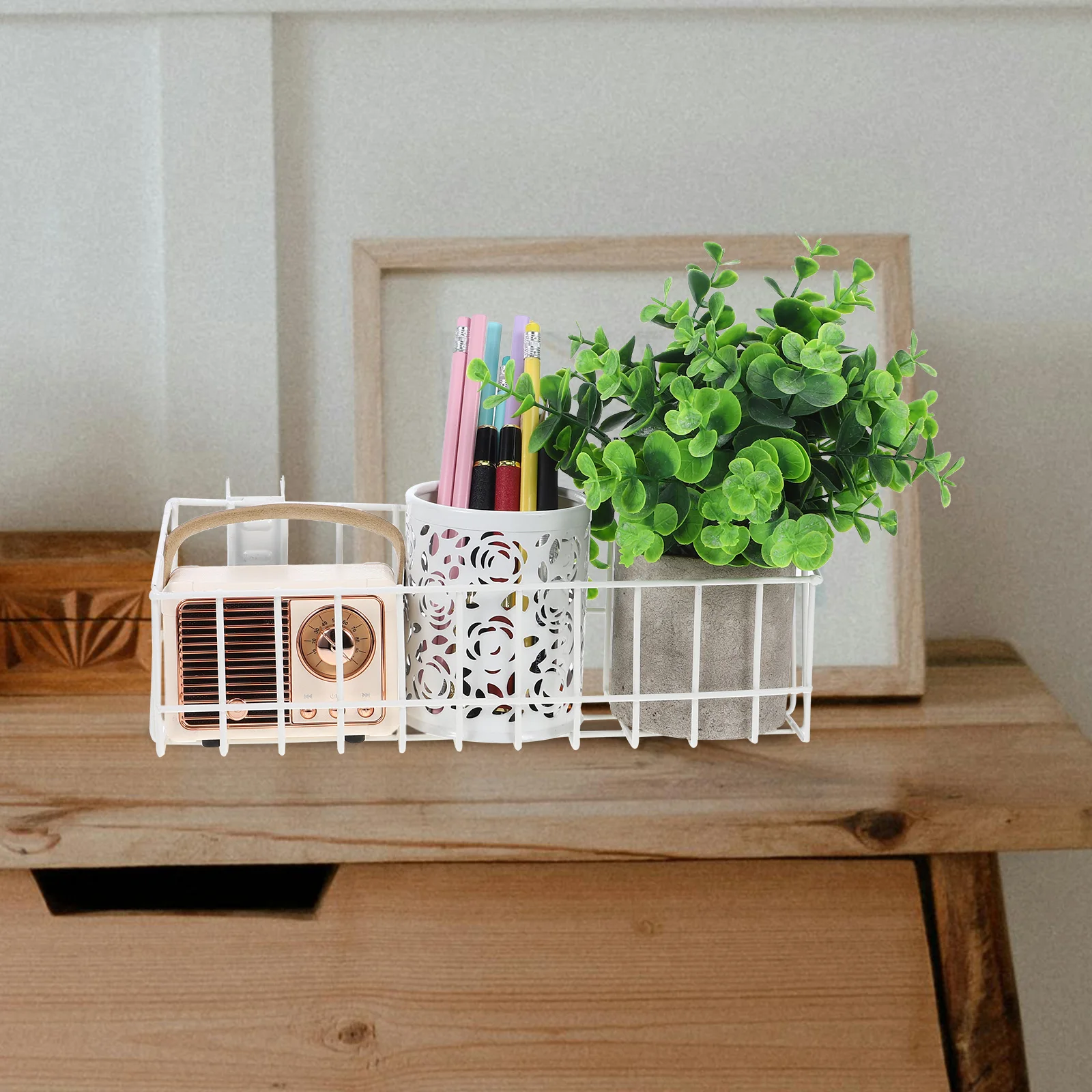 

Desk Bookshelf Office Hanging Basket Wire Book Holder Rack Stainless Steel Shelf Document Organizer Storage Decor