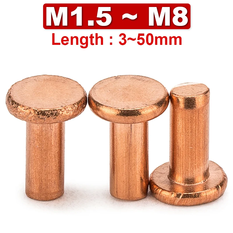 

M1.5 M2.5 M3 M4 M5 M6 M8 Red Copper Round Head Solid Rivet Hand Percussion Flat Head Willow Nail Copper Rivet Beat Thump GB109