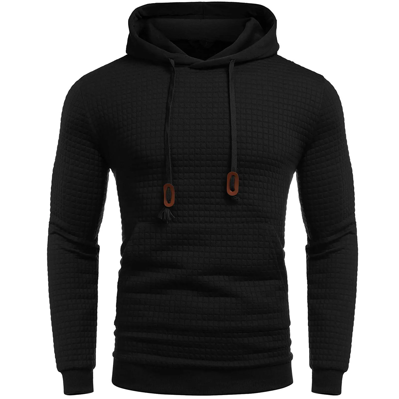 

Men's Fashion Sports Sweatshirts Solid Color Long Sleeves Round Neck Drawstring Hoodies With Pocket Hooded Plaid Blouses