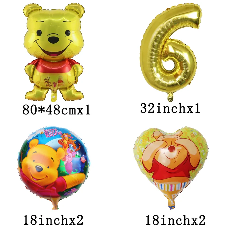 Disney Winnie the Pooh Number Balloon Set Aluminum Film Balloon Cartoon Bear Birthday Gift for Kids Baby Shower Party Decor