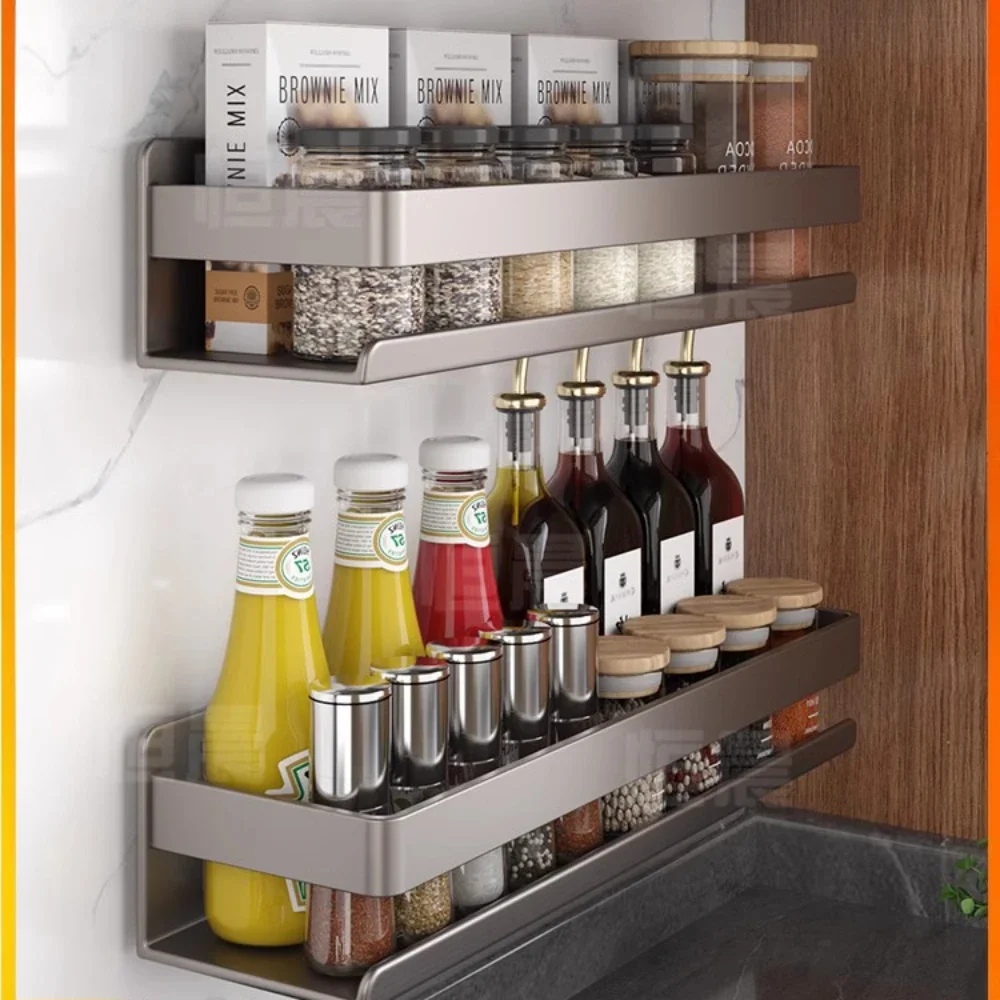 Gun ash kitchen shelf punch-free seasoning rack wall-mounted household items multifunctional seasoning storage rack