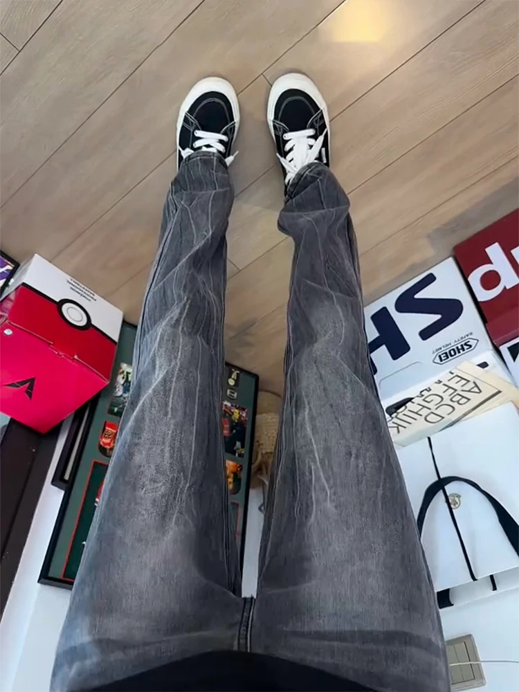 

Мужские джинсы с рисунком молний в стиле ретро, мужские джинсы Cleanfit, утягивающий нож, расклешенные брюки, молодежная повседневная одежда