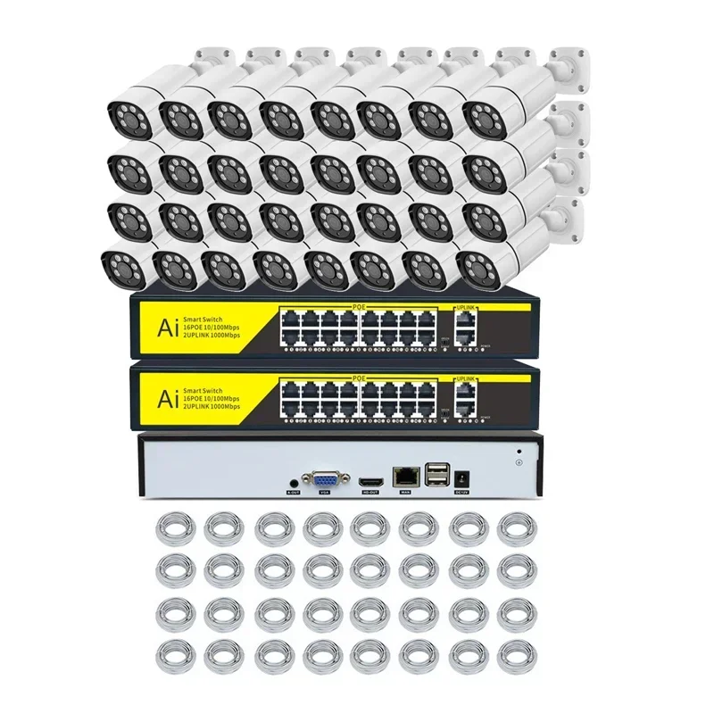 Ultra 32ch poe nvr kit 4k/8mp h.265 + nvr 32 pçs 8mp sistema de câmera ip monitor de vídeo segurança em casa sistema de câmera cctv ao ar livre rtsp