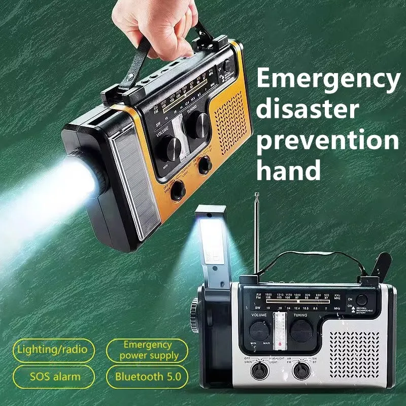 

Multifunction SOS Alarm Flashlight Radio FM AM Portable Card Speaker Emergency 2000mAh Battery Emergency Hand Crank Solar Radios