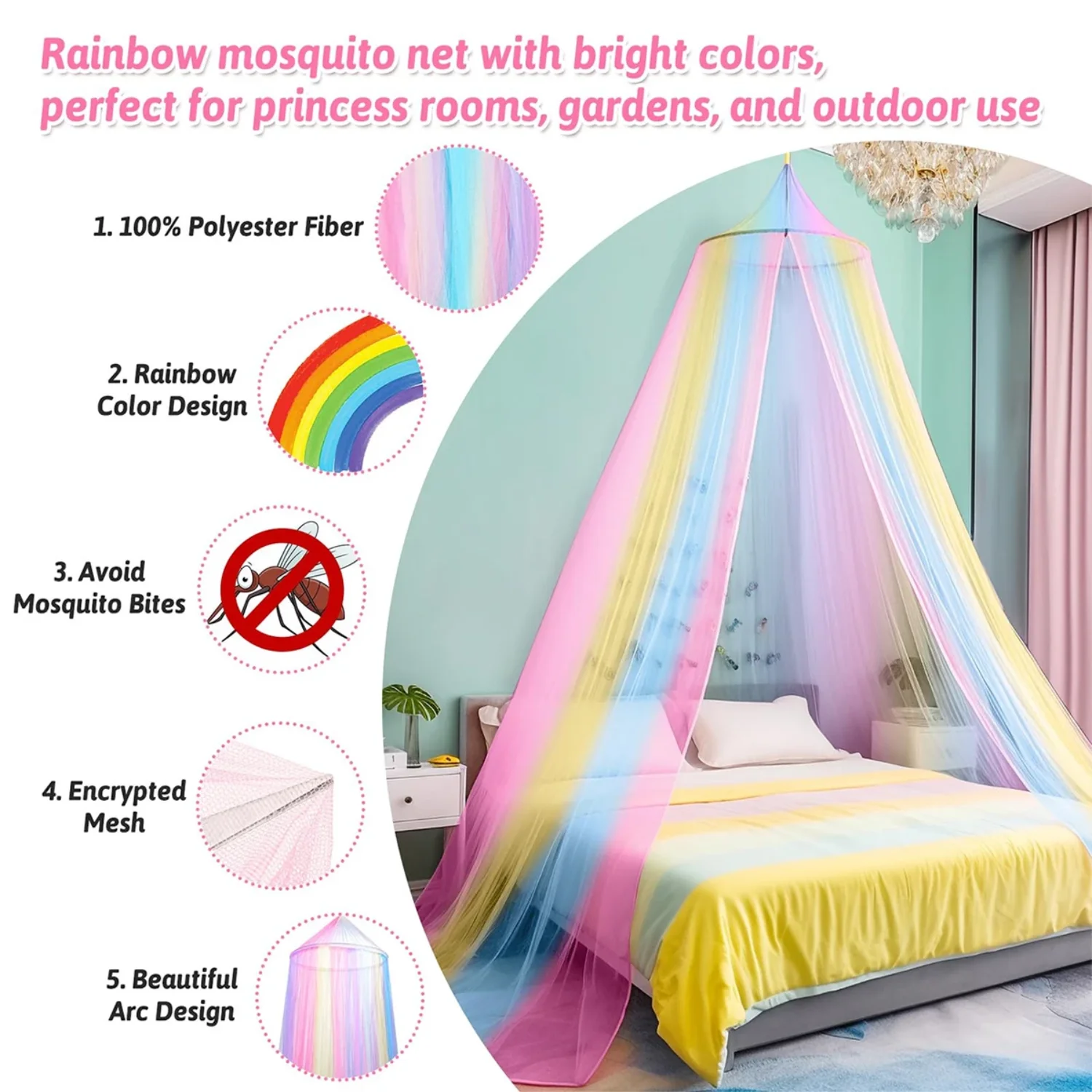 

Mosquito Net Bed Canopy for Girls | Large White Hanging Bed Net | Ideal Bedroom Decorative Travel With