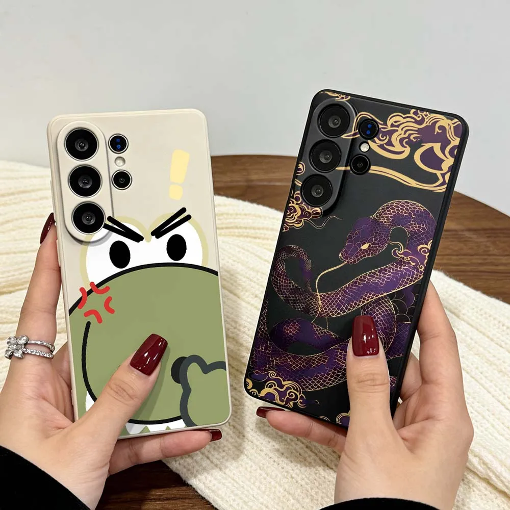 Cartoon Angry Dino Face Cover For Samsung Galaxy S26 S25 S24 S23 Note 10 20 Plus Edge Ultra Lite FE Soft Phone Case