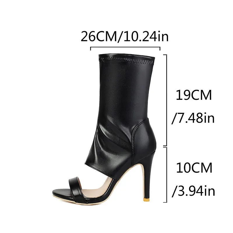 Sgesvier shoes for women Ankle boots peep toe zipper fashion thin high heels long boots black white size 34-48