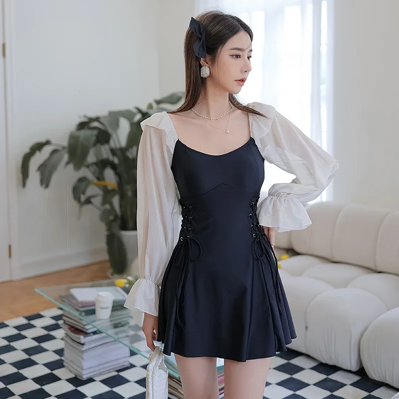 

One-piece Swimsuit Female Fairy Sweet Girl Dress Style High Waist Conservative Cover Belly Thin Hot Spring Plus Size Swimsuit