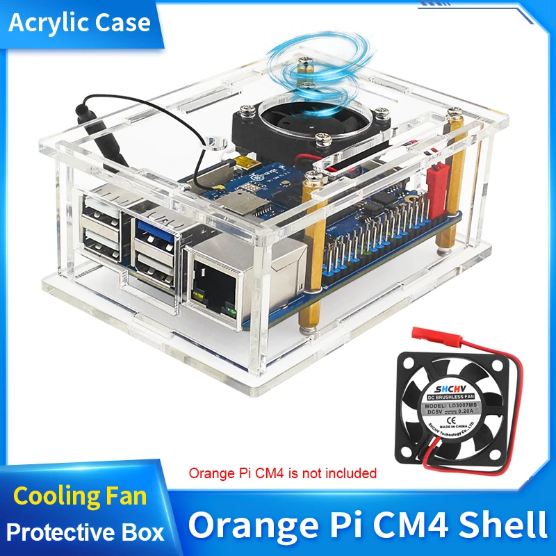 

Orange Pi CM4 Acrylic Case Transparent Shell Optional Cooling Fan Active Cooling Protective Box for Orange Pi Compute Module 4