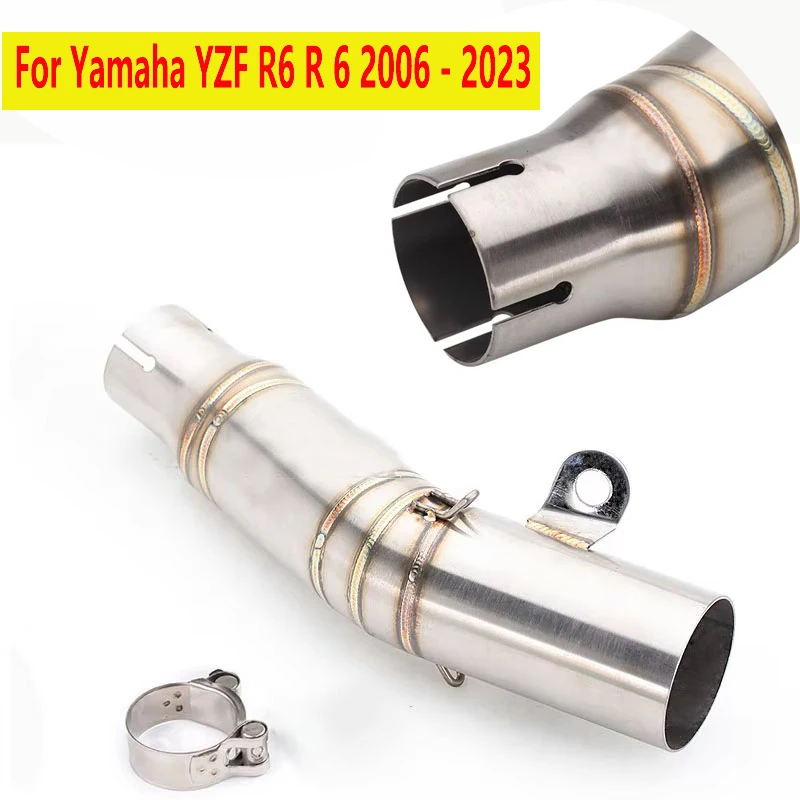 Exhaust Middle Link Pipe Escape Adapter Connect universal 60mmMuffler For YAMAHA YZF R6 2006 - 2023 Slip-on view 3