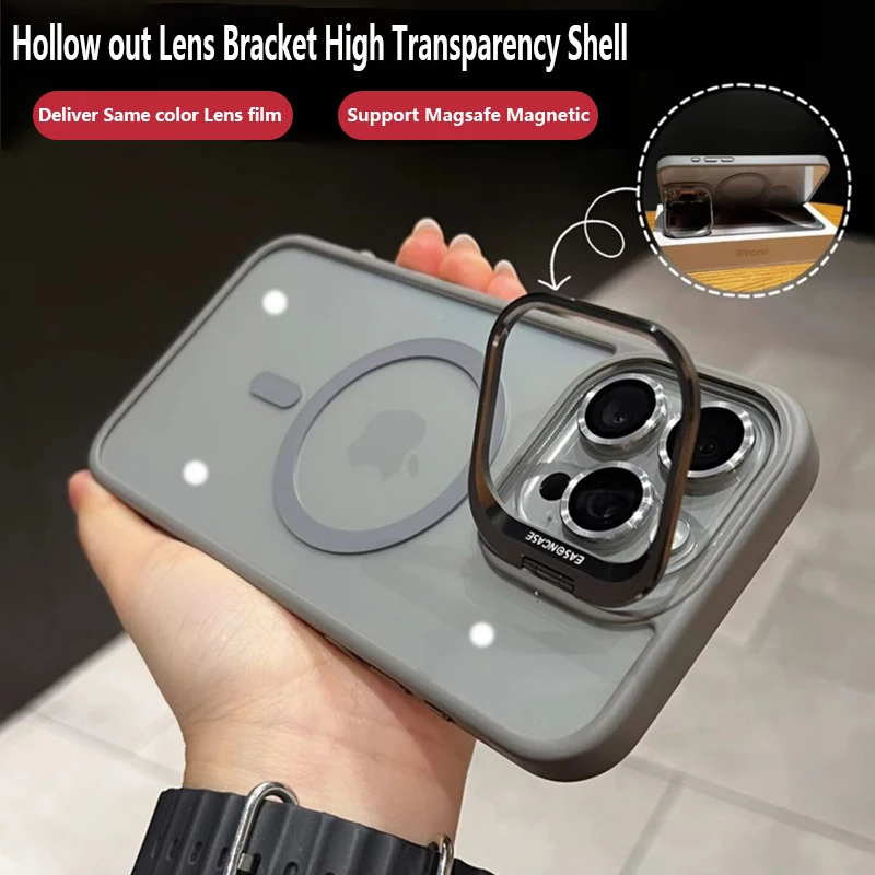 

New Senior Flip Up Lens Holder with Lens Film Case for iPhone 16 15 14 13 12 11 Pro Max Plus Shockproof Magsafe Magnetic Cover