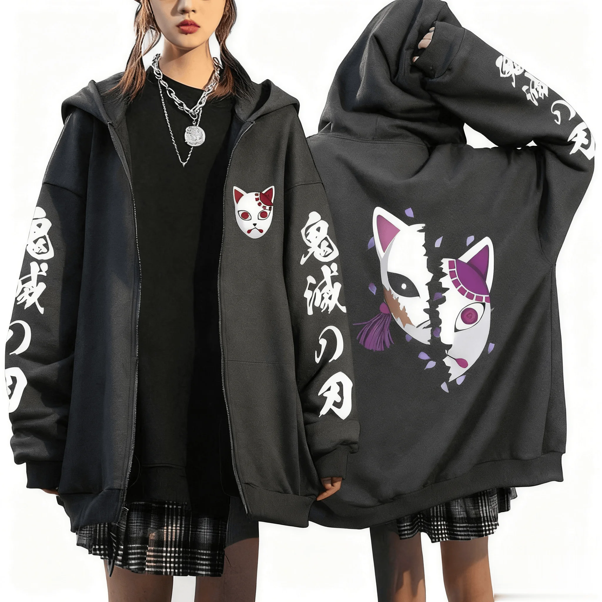 

Толстовка на молнии унисекс «Убийца демонов» в стиле аниме, женский и мужской пуловер, уличная одежда, повседневный топ с капюшоном для косплея, осенняя мода Y2k