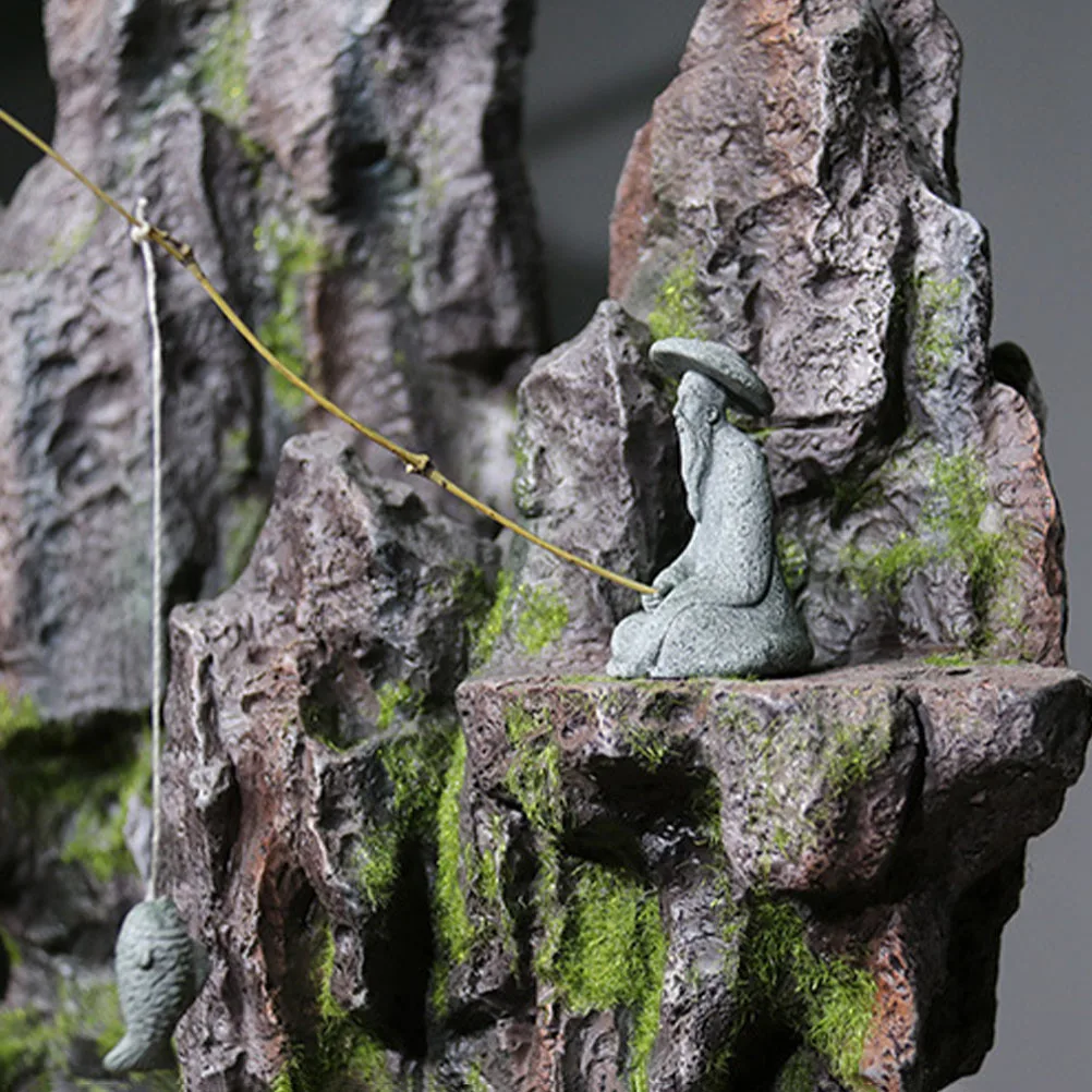 

2 Pcs Fisherman Figurine Decor S stone Elder Statue for Garden Pond Bonsai Rockery Aquarium L Miniature nament