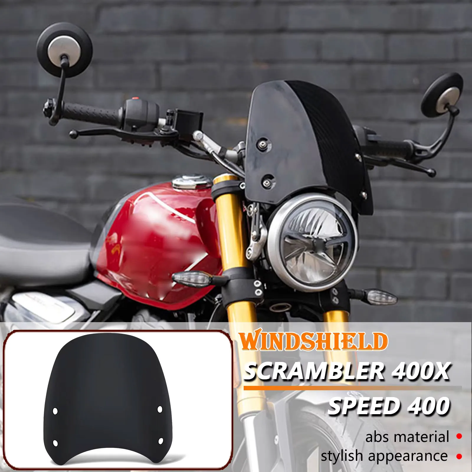 For Speed 400 Speed400 Scrambler 400X Scrambler400X Motorcycle Front Windshield Retro Windshield Spoiler with Bracket