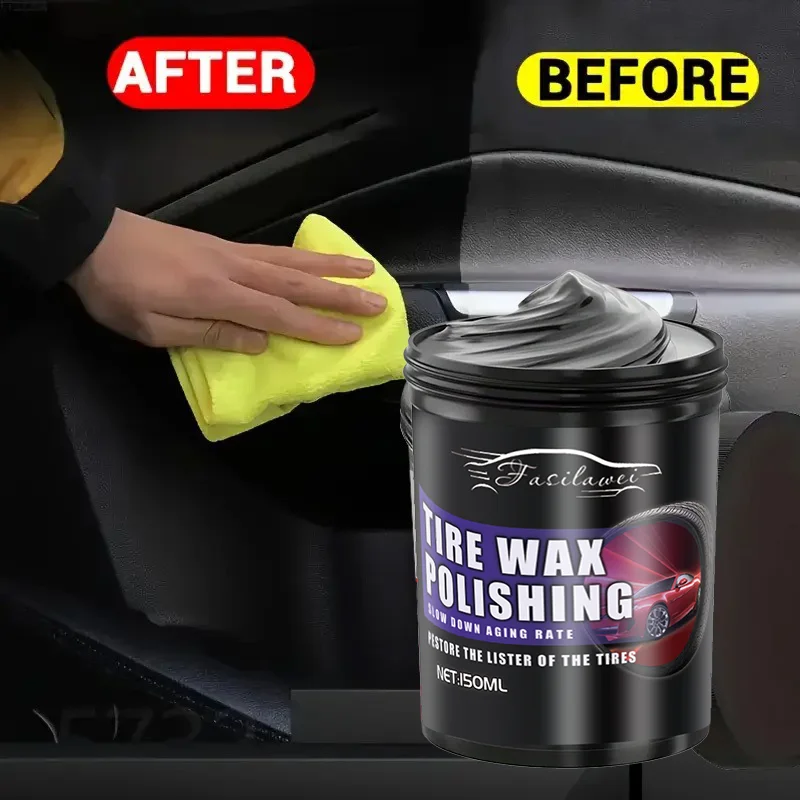 شمع استعادة السطوع باللون الأسود للإطارات - جل تفاصيل السيارة الداخلي اللامع العميق للحواف البلاستيكية والمصدات ولوحة القيادة والمقاعد - سهل-