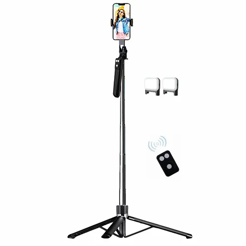 FANGTUOSI 2025 Nuevo trípode Selfie Stick para teléfono inteligente en vivo, trípodes con obturador inalámbrico Bluetooth para teléfono, cámara, Vlog