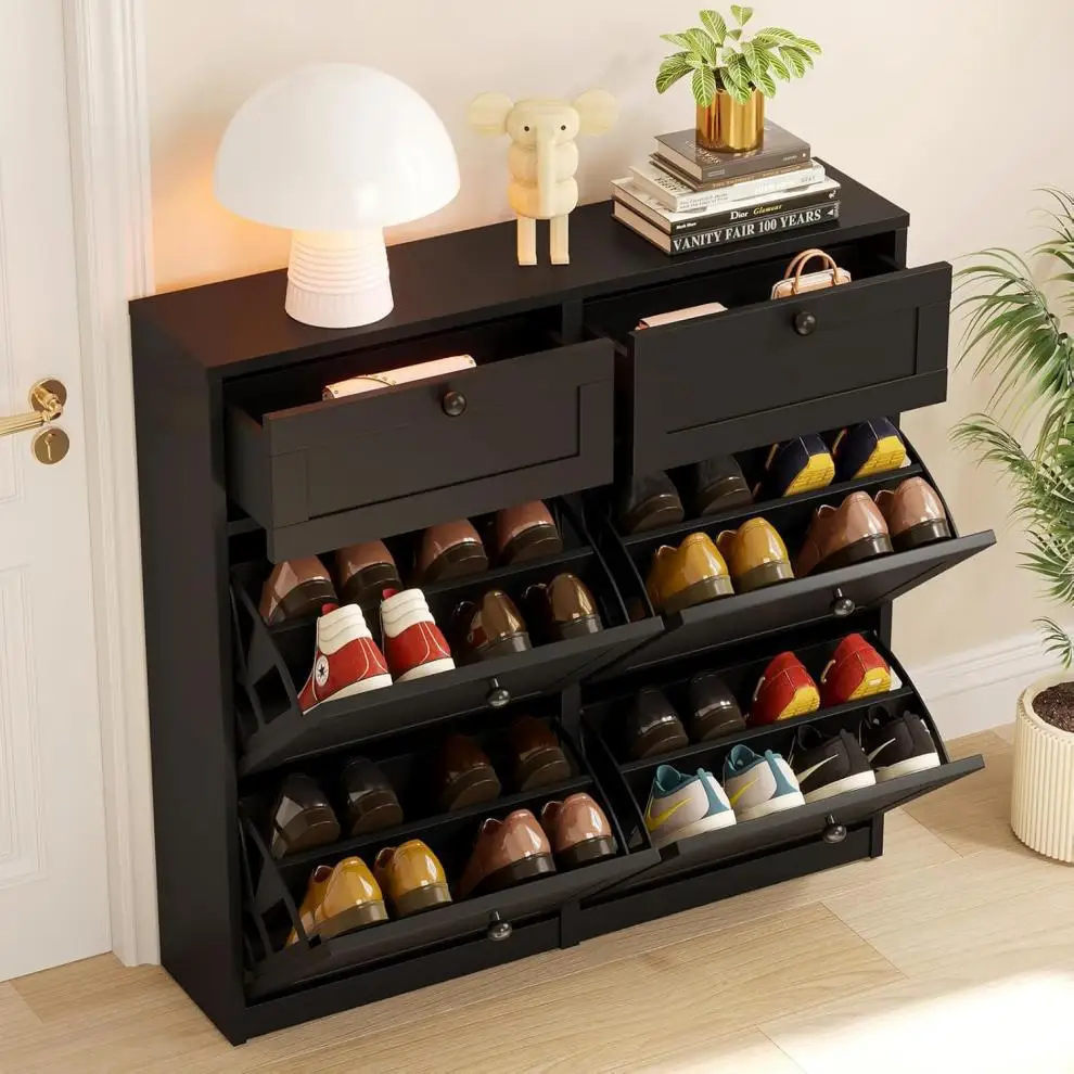Modern Simplicity  Entryway Cabinet Minimally Designed  Bucket Shoe Rack for Apartment Space-Saving & Hidden at Home Entrance
