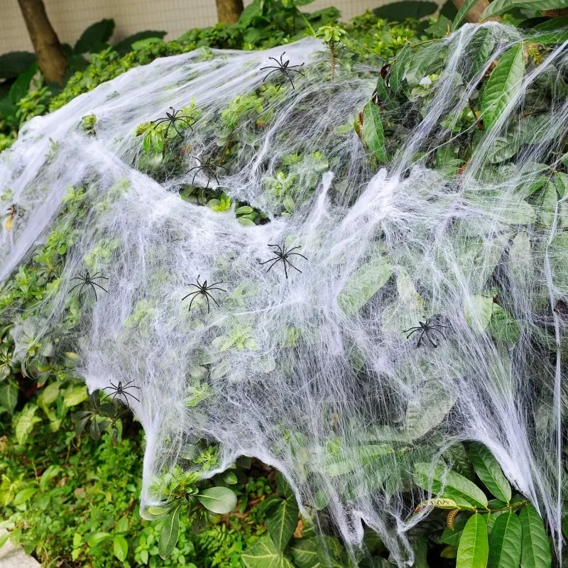 Halloween Decorations Artificial Spider Web Super Stretch Spider Web and Fake Spider Scene Decoration Horror House Party Props