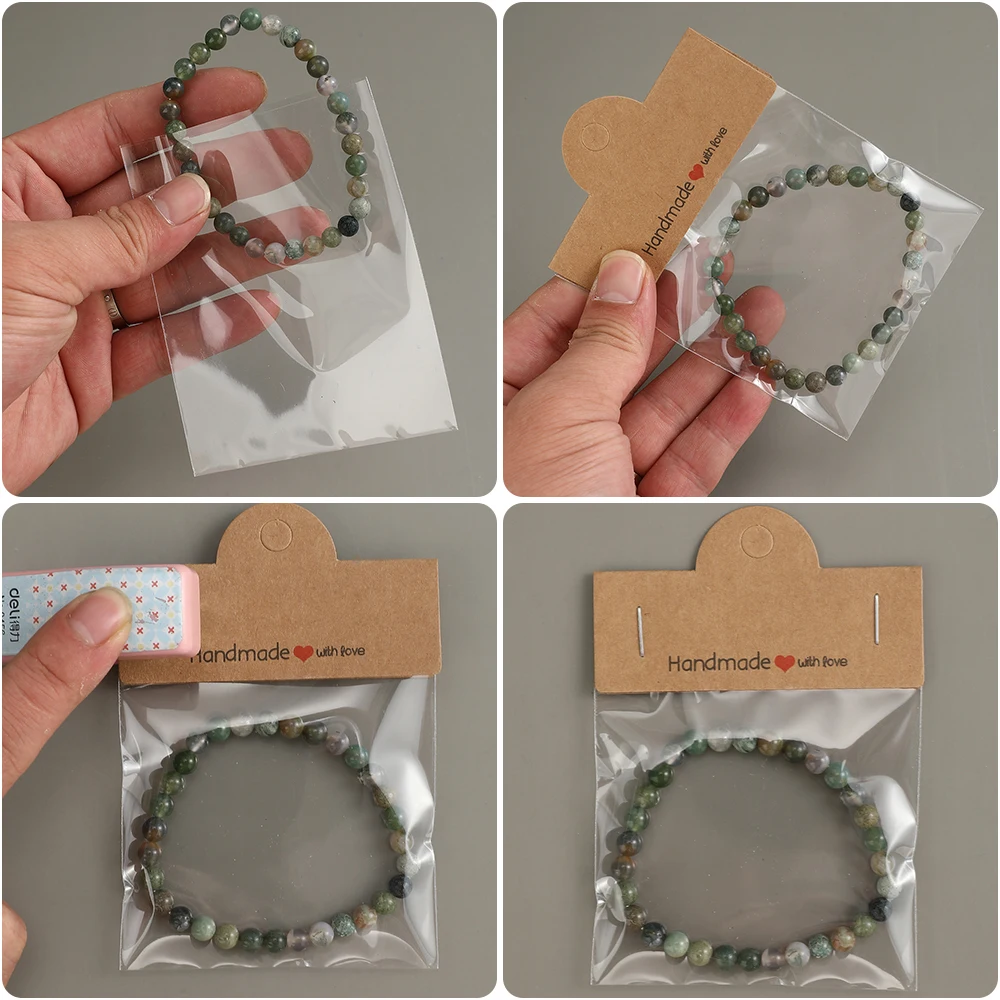 100-teiliges handgefertigtes Schmuck-Display-Set – 50 elegante transparente Beutel und 50 „Handmade with Love“-Karten, perfekt für die Schmuckverpackung – Detail 2