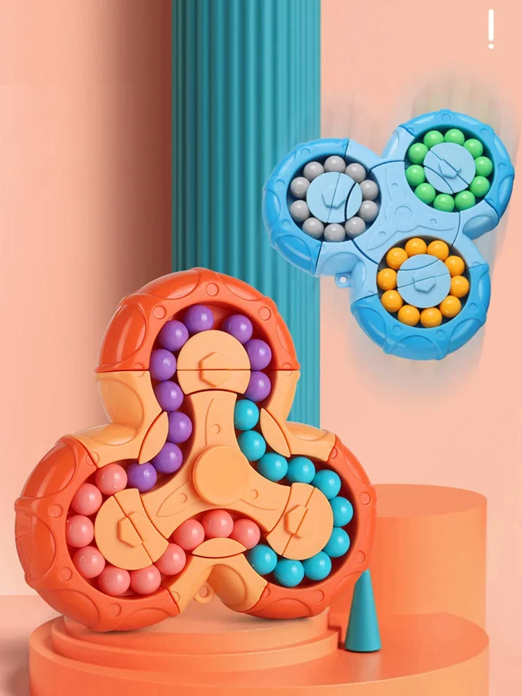 Rotazione a sei lati Fagiolo da dito Intelligenza Giroscopio Antistress Cubo con punta delle dita Apprendimento Disco magico educativo per bambini
