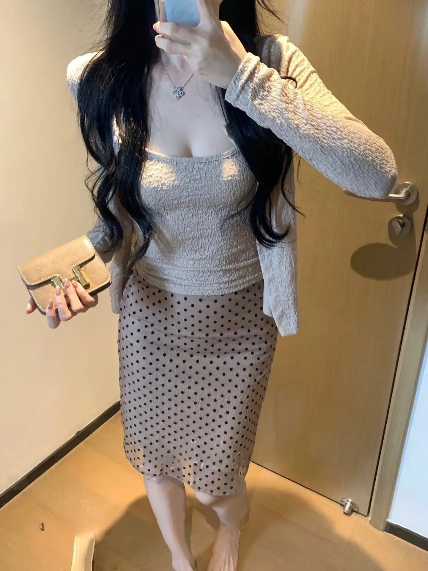 

Korean Casual Style Knitted Long Sleeve Open Cardigan Top And Wrap Skirt Two-Piece Set Summer Fashion Women's Ensemble