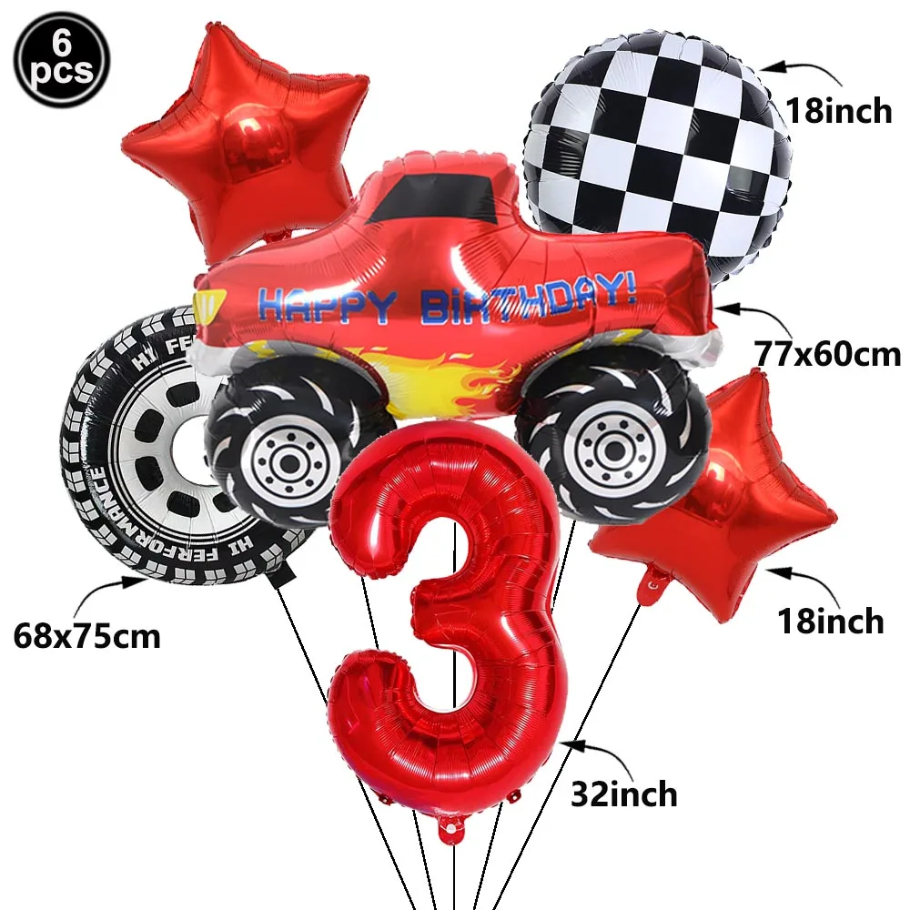 Monster Truck Birthday Balloon Set 1-9th Birthday Decor Racing Checkered Flag Wheel Star Foil Balloons Baby Shower Party Decor - view 4