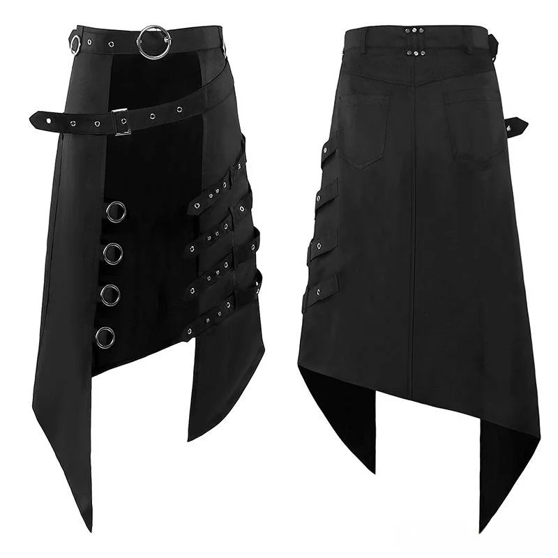 

2024 New Gothic Punk Asymmetric Skirt Men's Clothing Dark Rock Half Skirt Long Sleeve Long Pants Polyester Fiber Season All