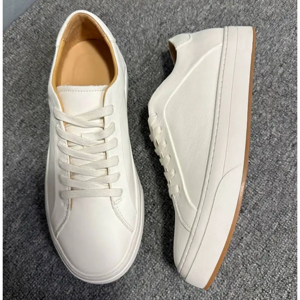 Handcrafted White Leather Classic Sneakers – Superior Craftsmanship, Sleek Modern Aesthetic