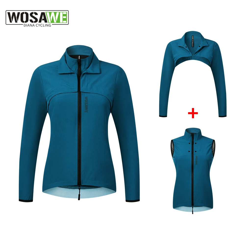 WOSAWE Women's Cycling Jacket with Removable Sleeves Lightweight Biking Camping Windbreaker Waterproof Convertible Jacket Jersey