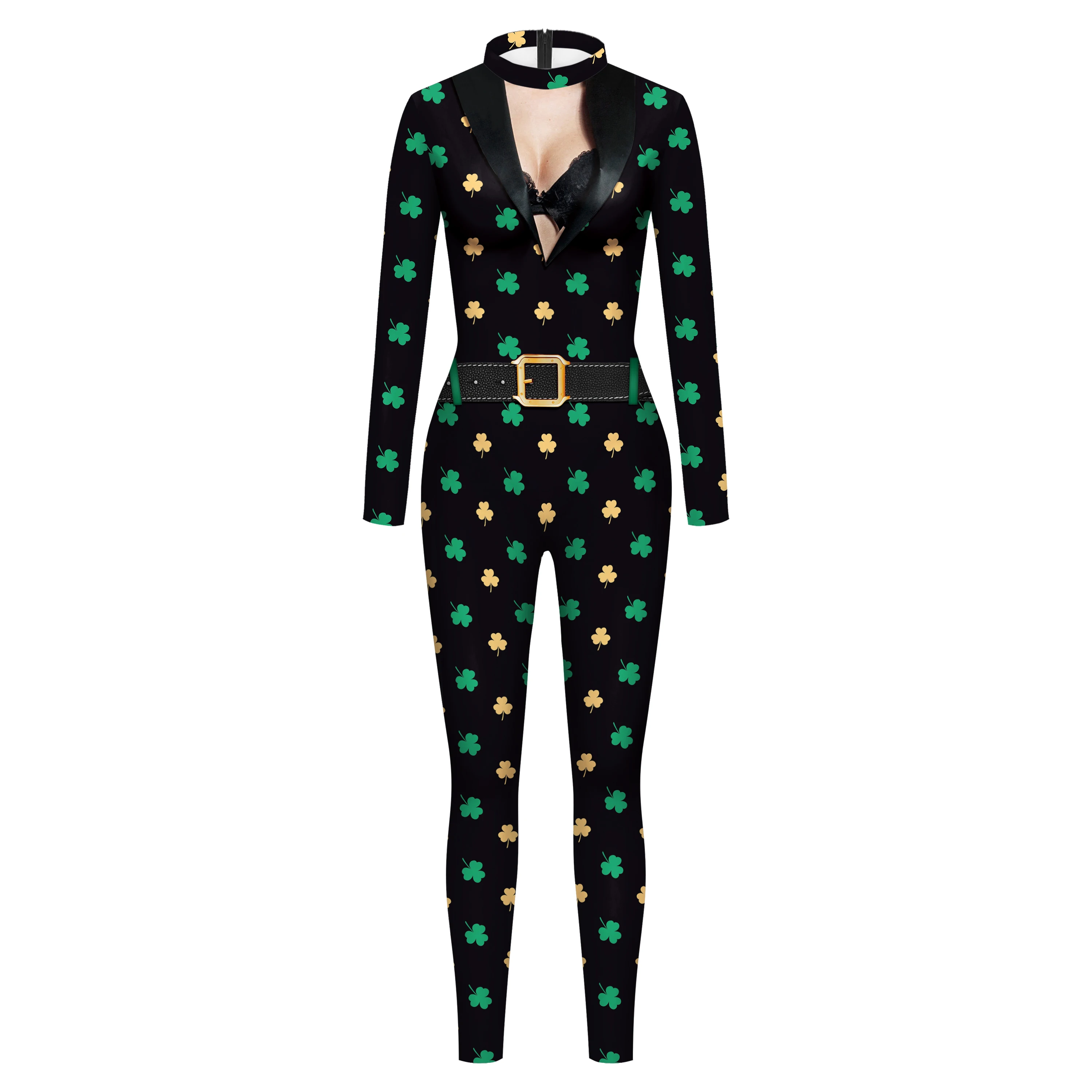 Zawaland Sexy Bodysuit Men Women Carnival Funny Lucky Grass Print Cosplay Costume Female Jumpsuit Holiday Party Fashion Onesie