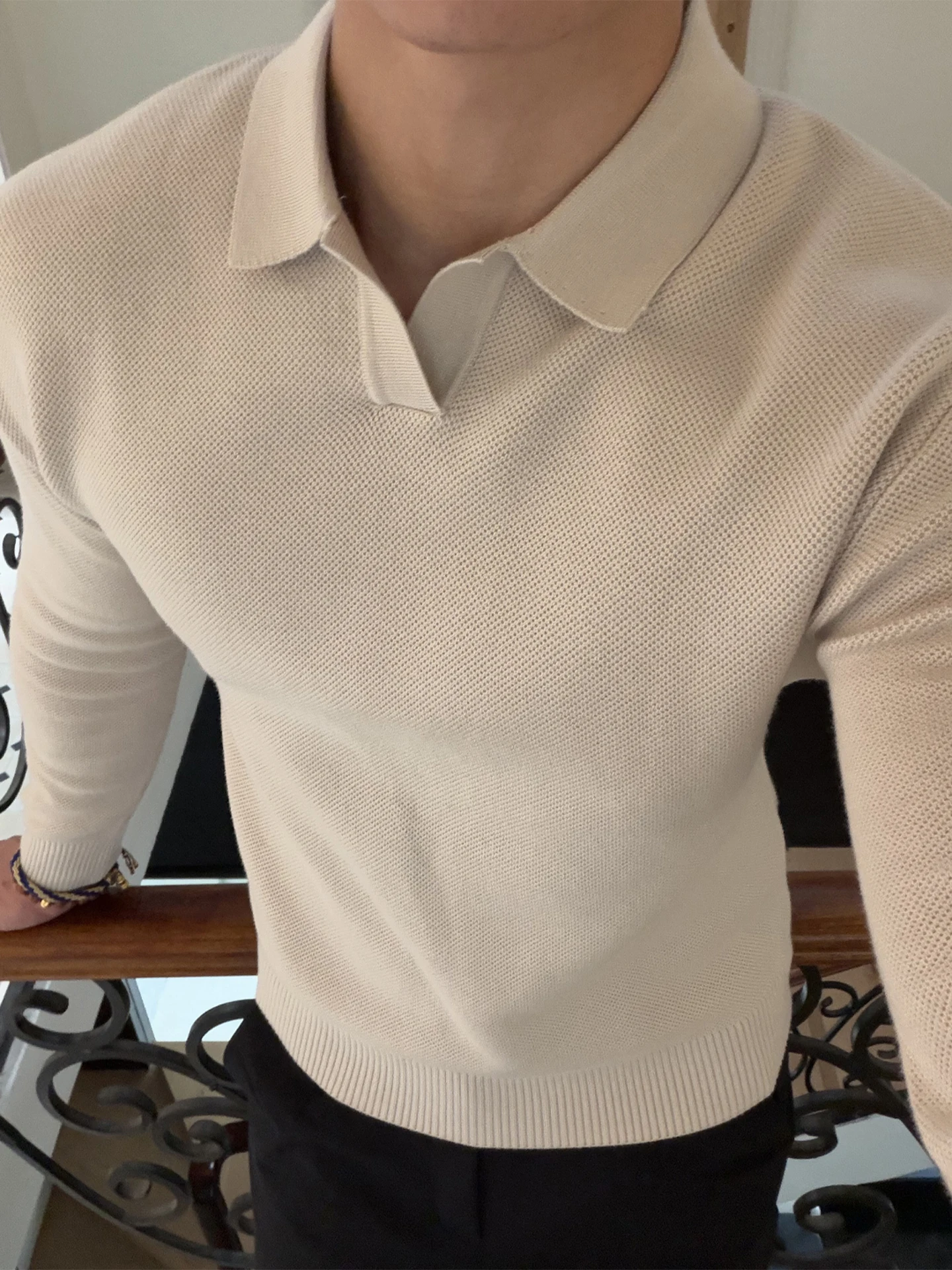 

Мужской вязаный свитер с длинным рукавом и V-образным вырезом, с отложным воротником, базовый слой, в стиле Old Money, мужская одежда