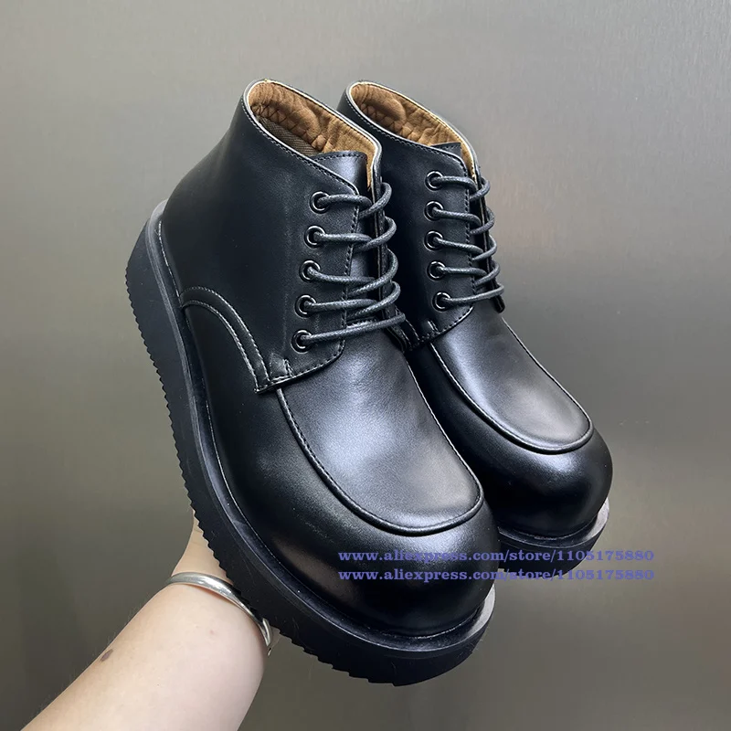 Thick-Soled Height-Increasing Derby Shoes British Style High Top Men's Casual Shoes Luxury Designer Men's Boots Botas Mujer