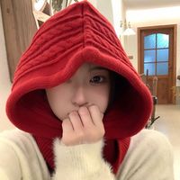 New Knitting Wool Winter Balaclava Hat One-Piece Ear Protection Women Hooded Caps Thicken Windproof Neck Warmer Pullover Hat