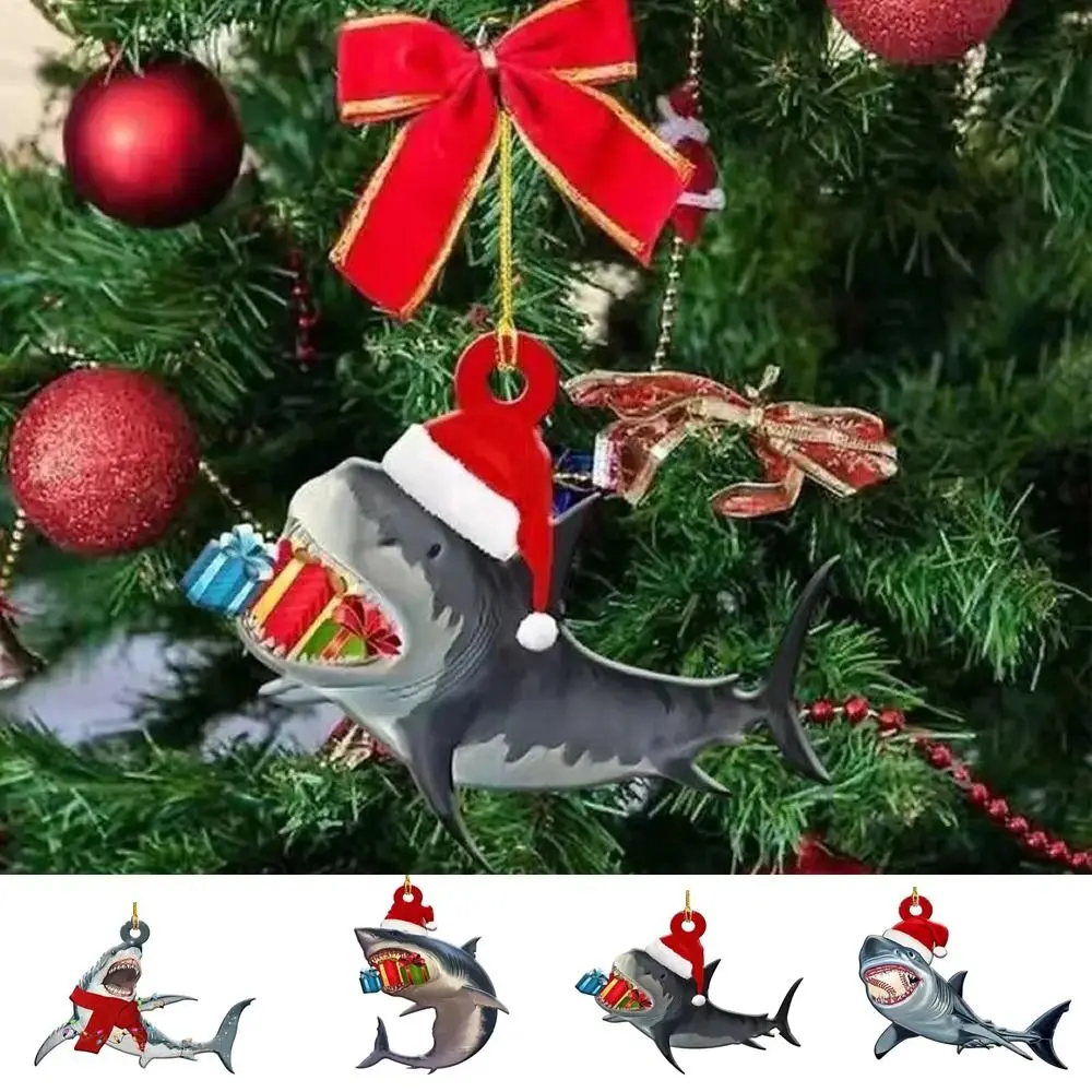 Acrylic Shark Christmas Ornaments Hangings Cute Christmas Shark Pendant Marine Animal Decorative Christmas Tree Decoration