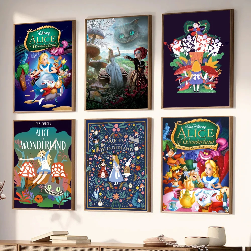 1PC Disney Alice In Wonderland Poster Stickers Art Wall Murals Decor Game Room Decor Gifts Kawaii HD Painting Cat Cars