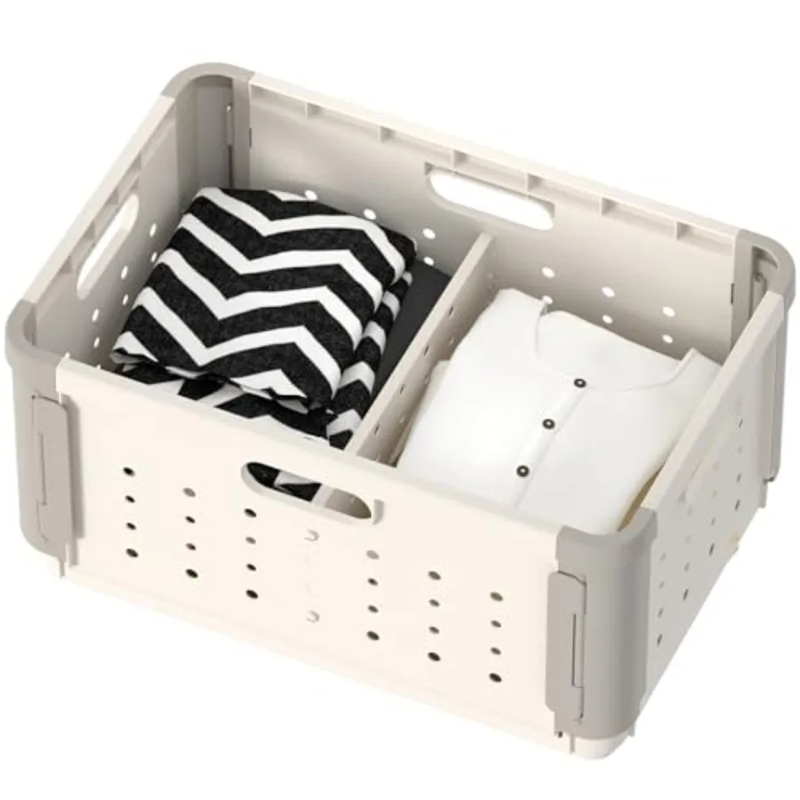

Laundry Basket with Divider for Pre-Sorting, 42L Stackable Plastic Laundry Hamper on Wheel, Dirty Clothing Storage Organizer Bi