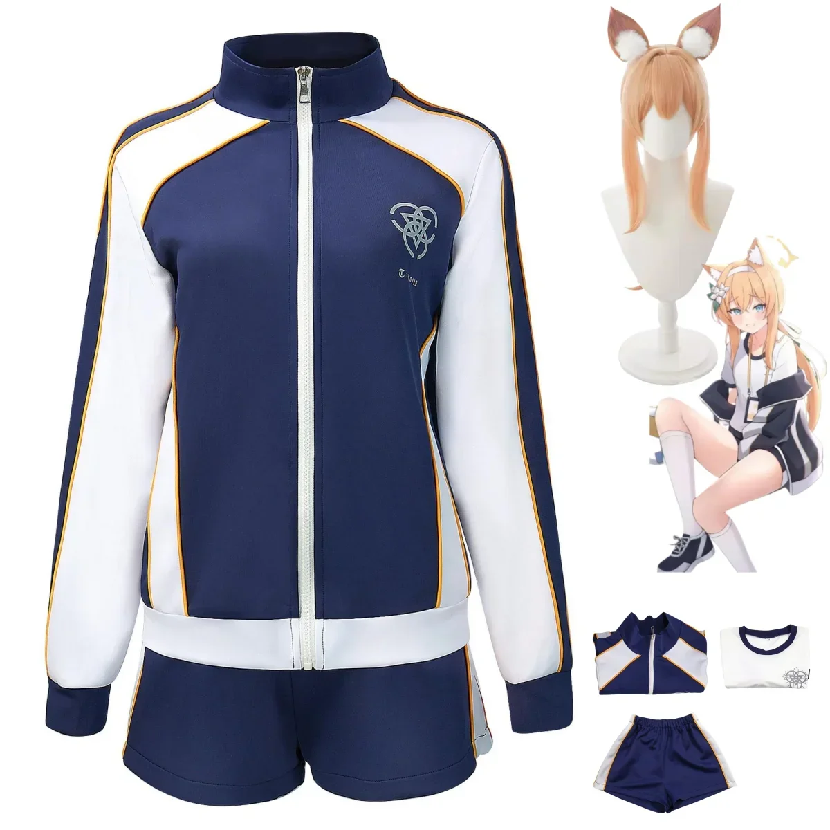 Anime Game The Animation Blue Archive Iochi Marī Cosplay Costume Wig Campus Sportswear Coat Woman Kawaii Gymnastic Clothing Suit