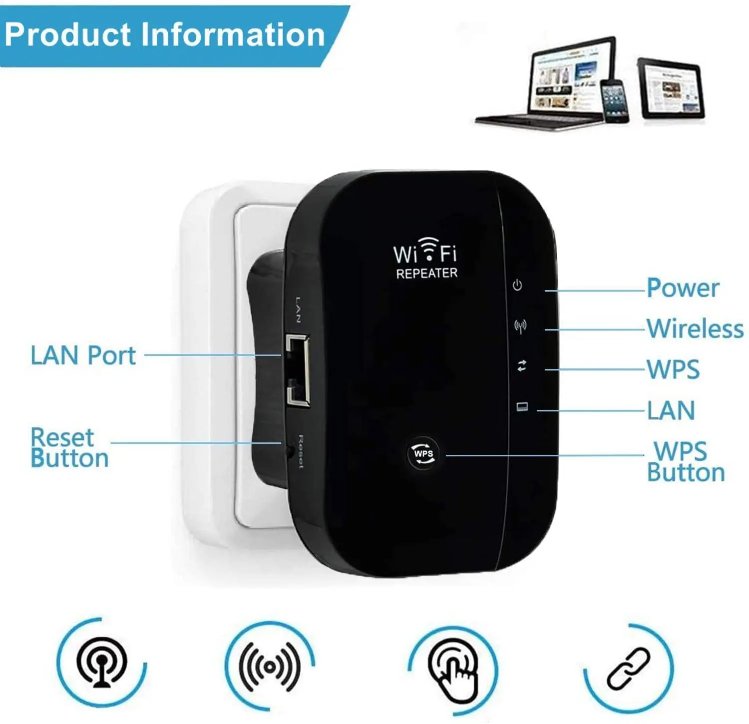 Przedłużacz zasięgu wi-fi do 2640sq.ft 2.4G szybki Repeater bezprzewodowy z wbudowane anteny Port sieci Ethernet 360 ° pełny zasięg