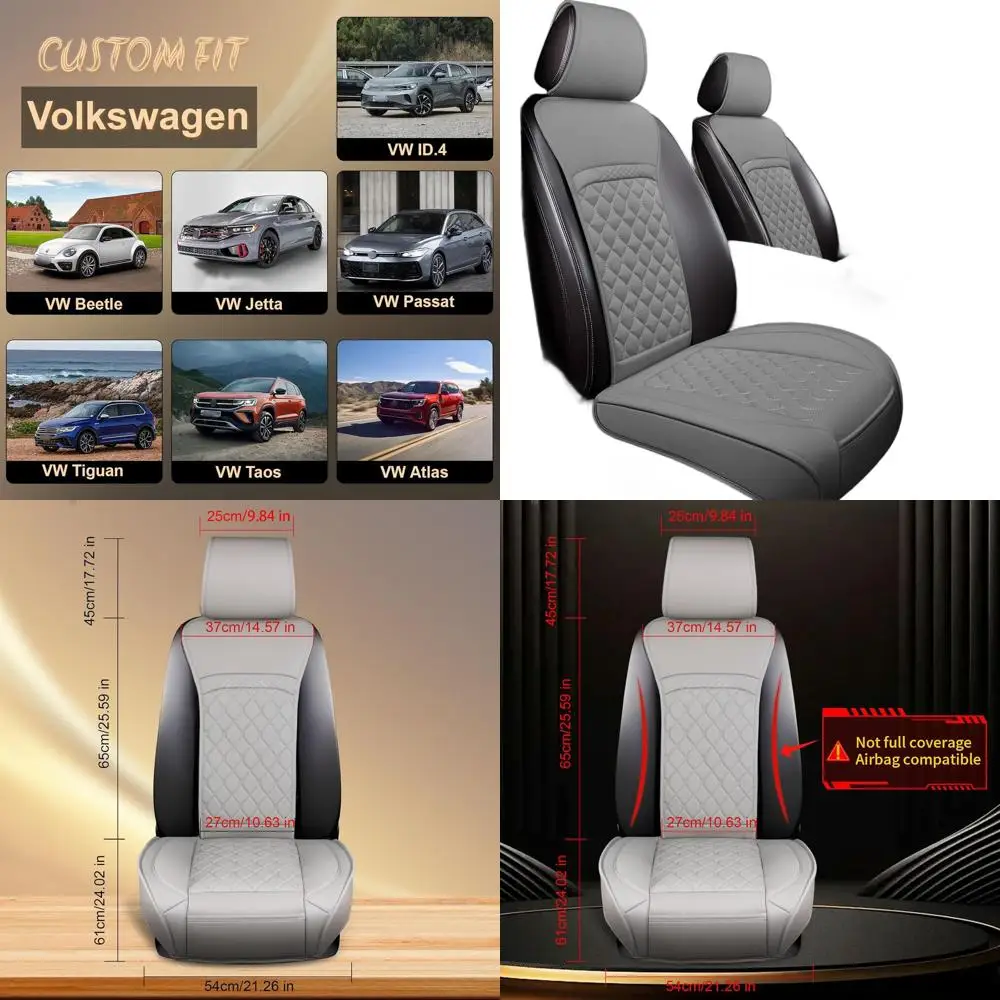 

Leather Waterproof Seat Covers for Volkswagen Beetle, Jetta, Passat, Tiguan, Taos, Atlas, ID.4 - 2 Pack, Gray, Custom Fit, Car S