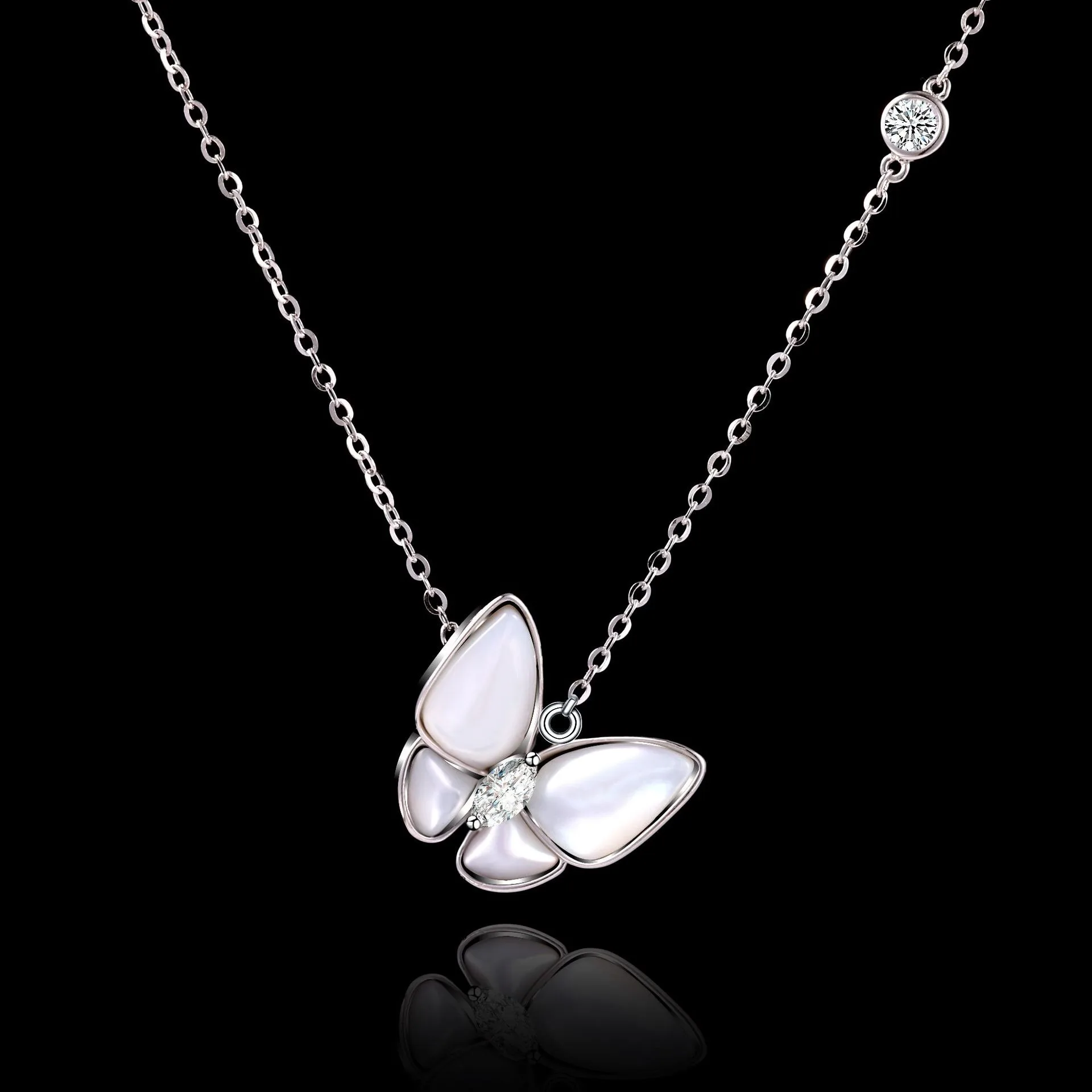 

S925 Sterling Silver Mother Of Pearl Butterfly Pendant Necklace For Women Adjustable Collarbone Chain Banquet Fine Jewelry Gift