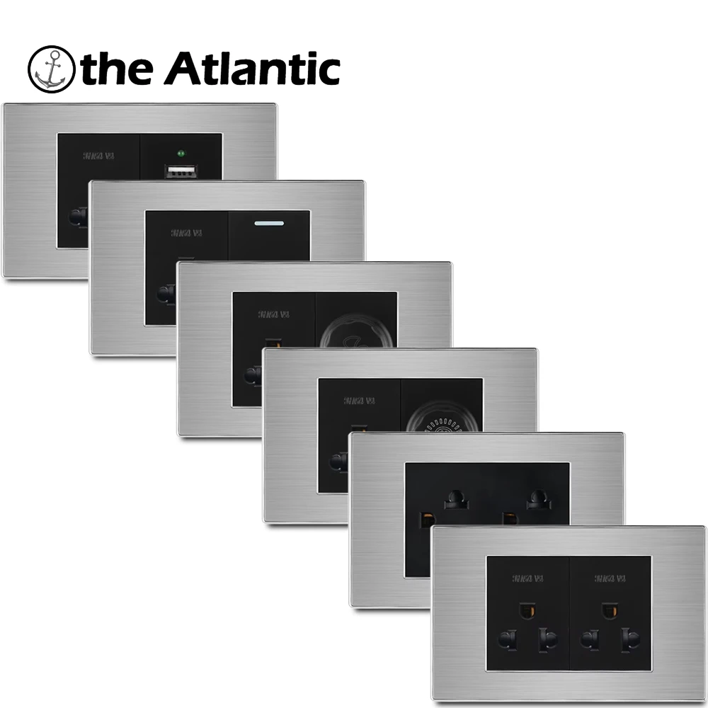 15A US Power Socket With USB Outlet Fan Speed Controller Dimmer Light Switch Stainless Steel Black 118Type standard plug