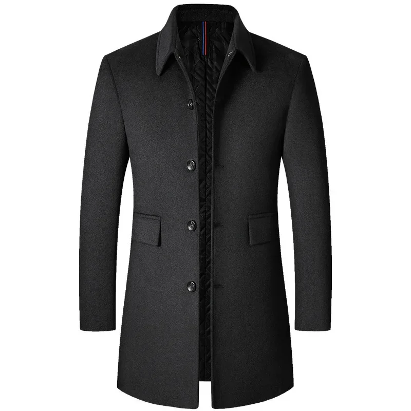 BROWON Brand Winter Coat Men 2025 Autumn Solid Turn-Down Collar Wool Long Jacket for Men New Business Casual Keep Warm Outerwear