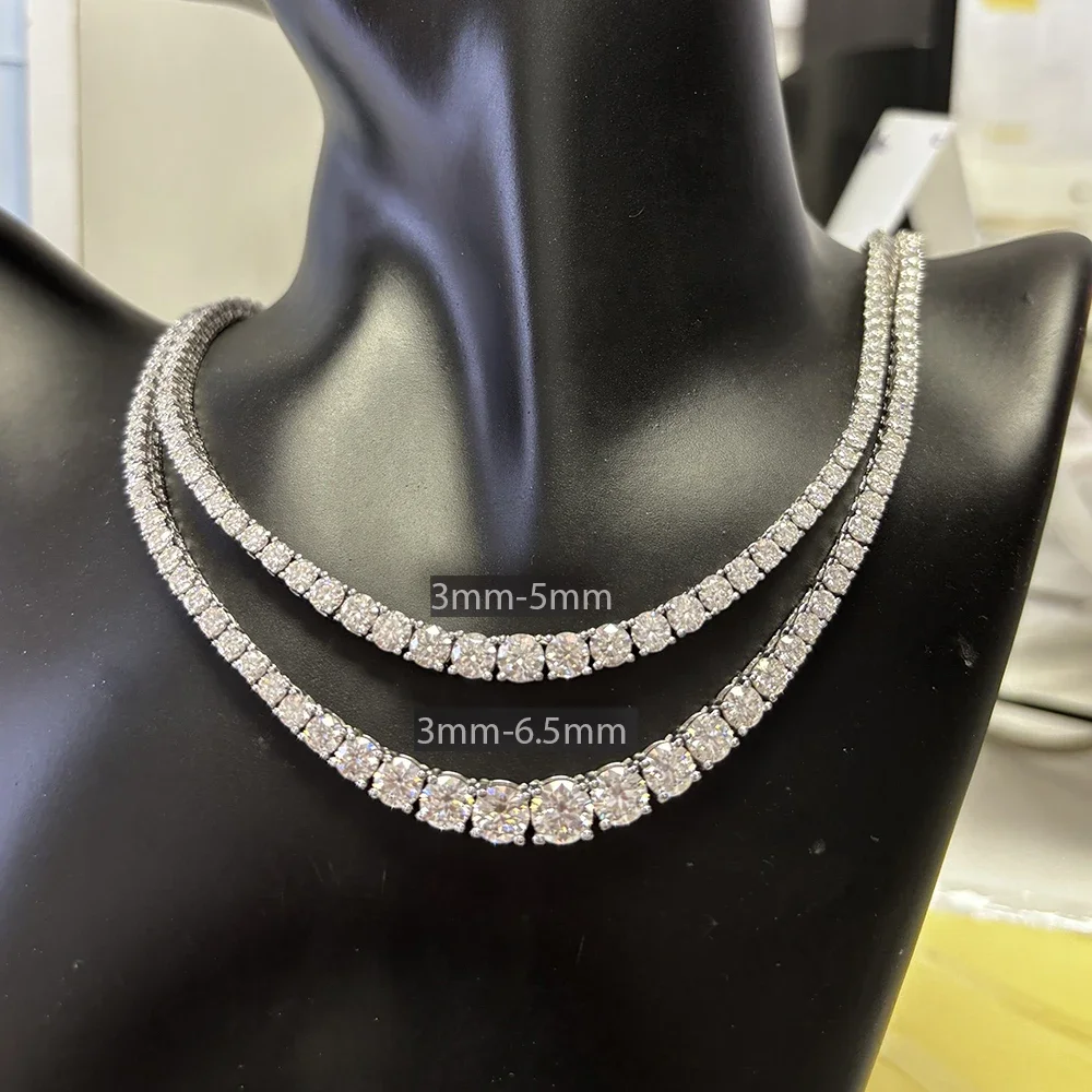 Collar de tenis de moissanita completo con certificado, collares de diamantes degradados de tamaño 3-5mm para mujer, cadena de cuello de Plata de