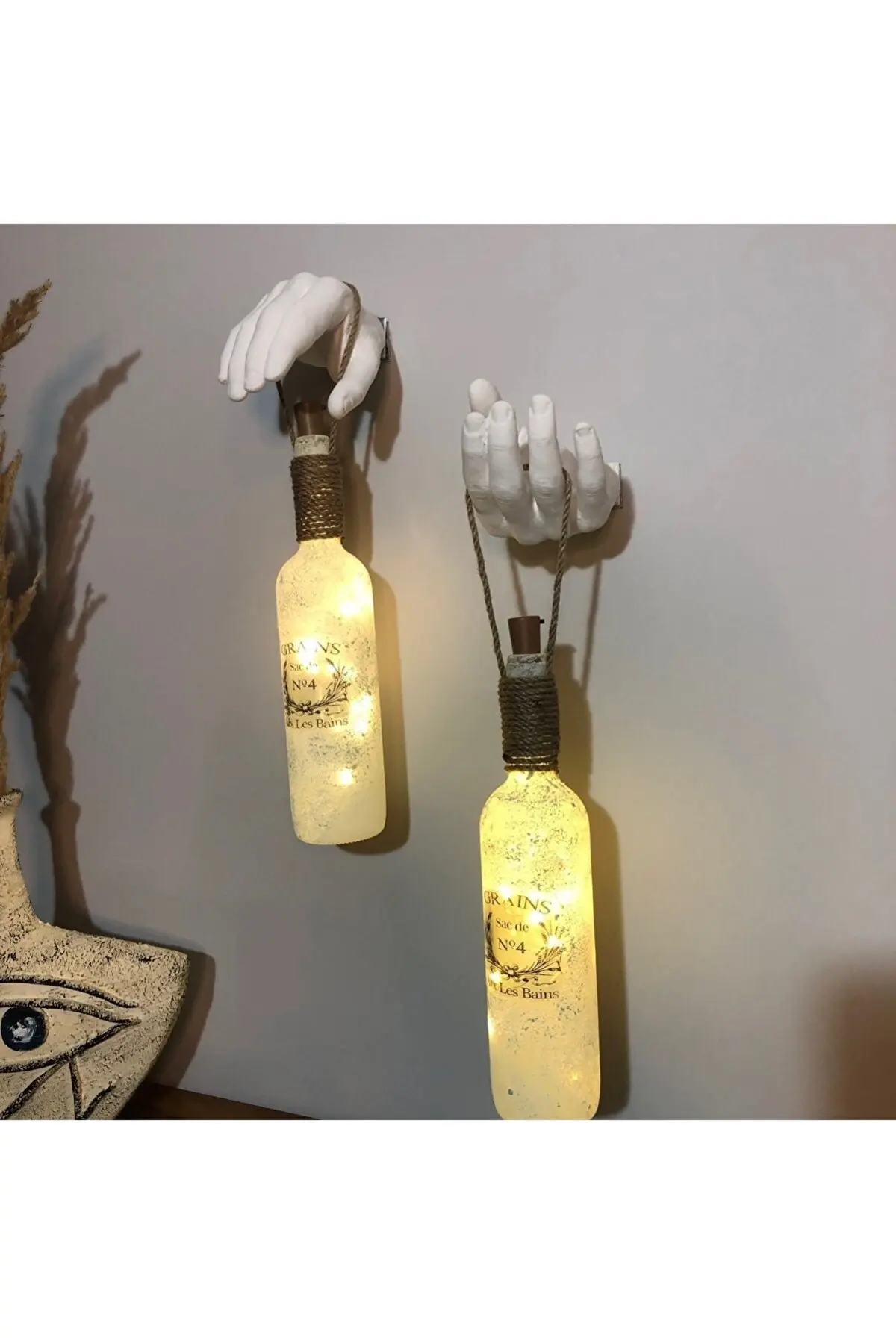 Handmade Sculpture Hand Decoration Led Illuminated Frosted Frosted Glass Wine Bottle Pieces Chandelier Wall Decoration 2 Pieces Chandelier Wall Decoration