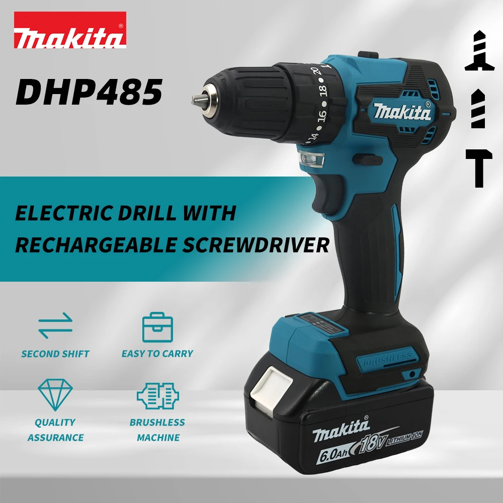 Makita 18V DHP485 10MM LXT Compact Cordless Tool Screwdriver Impact Brushless Driver Rechargeable With battery For Makita DDF485