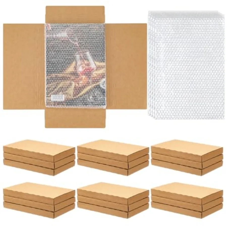 

30 Pack Corrugated Comic Book Mailers 7.8 x 11 x 1.2 Inch with 30 Bubble Bags, Comic Book Shipping Box Easy Fold Cardboard Phot