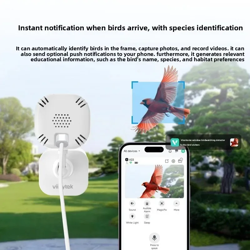 Telecamera per birdwatching con finestra da 2,5K Luce nera Registrazione a colori 24 ore su 24 Design alimentatore per colibrì Wi-Fi 6 2.4G Fino a 512G Scheda TF