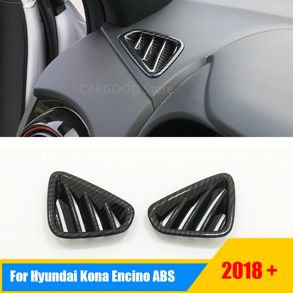 

ABS Carbon fiber For Hyundai Kona Encino 2018 2019 Accessories Car Front Small Air outlet Decoration Cover Trim Frame Lamp 2pcs